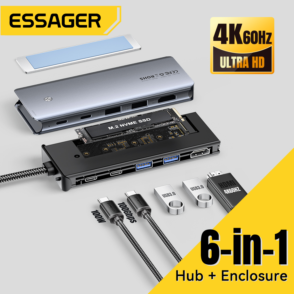 Usb C Docking Hub - Essager USB C Hub مع M.2