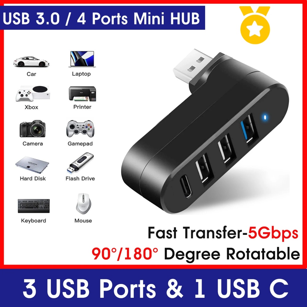 Laptop Accessories For Programmers - موزع USB صغير بـ 4 منافذ،