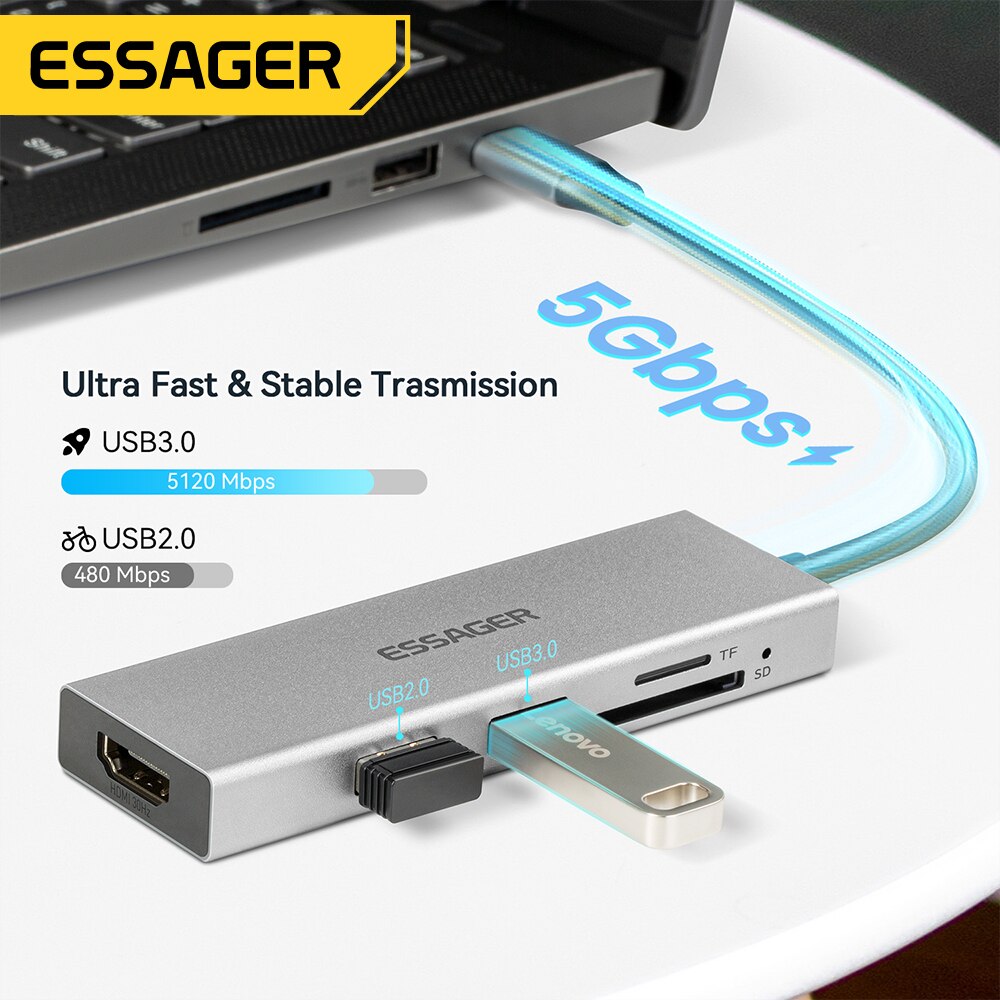 Essager 5 في 1 USB C HUB HDMI- - مراجعة Usb C Docking Hub وسعره