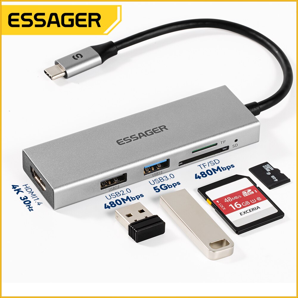 Essager 5 في 1 USB C HUB HDMI- - مراجعة Usb C Docking Hub وسعره